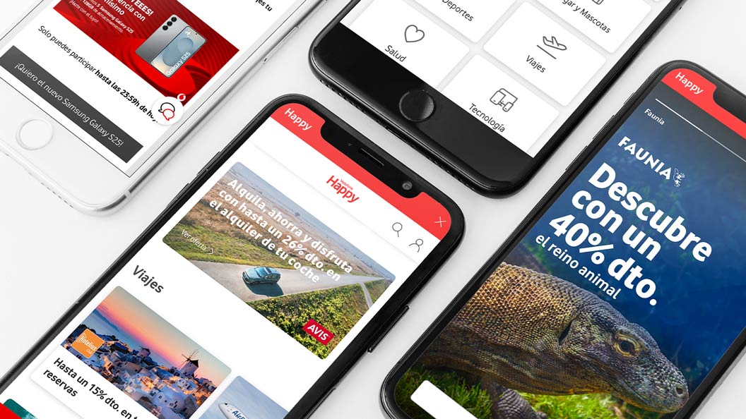 Ejemplos de ventajas por ser cliente de Vodafone en dispositivos móviles, en su programa de fidelización